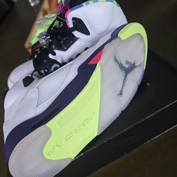 Bel-Air Jordan 5's - White, Purple, Neon Green - Picture 6 of 7